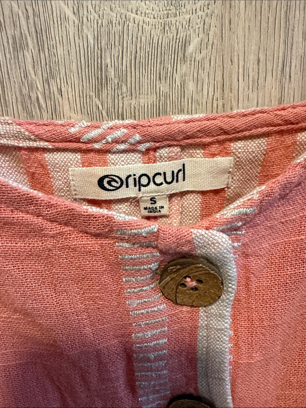 Rip Curl Coral Pink Striped Button-Front Cami - Picture 3 of 3